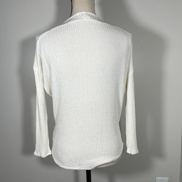 Jolie Ivory Cream V Neck Cut Out Waffle Knit Long Sleeve Pullover Sweater S - Picture 11 of 11